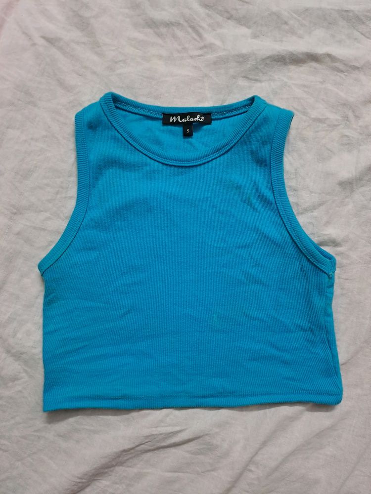Blue Ribbed Crop Top