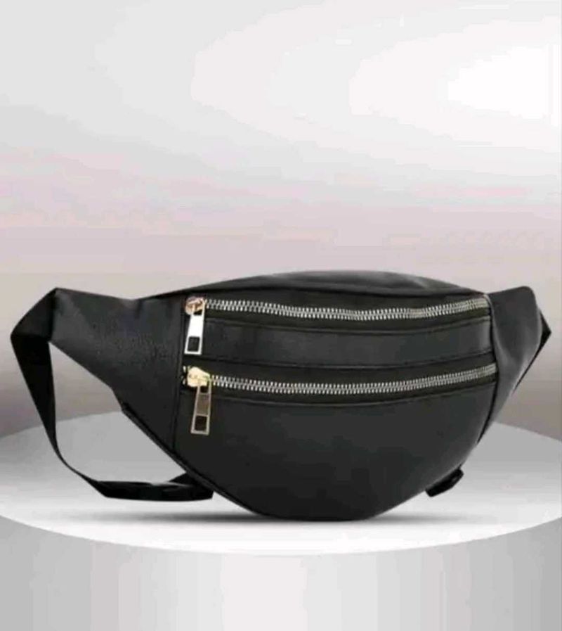 Black Faux Leather Belt Bag