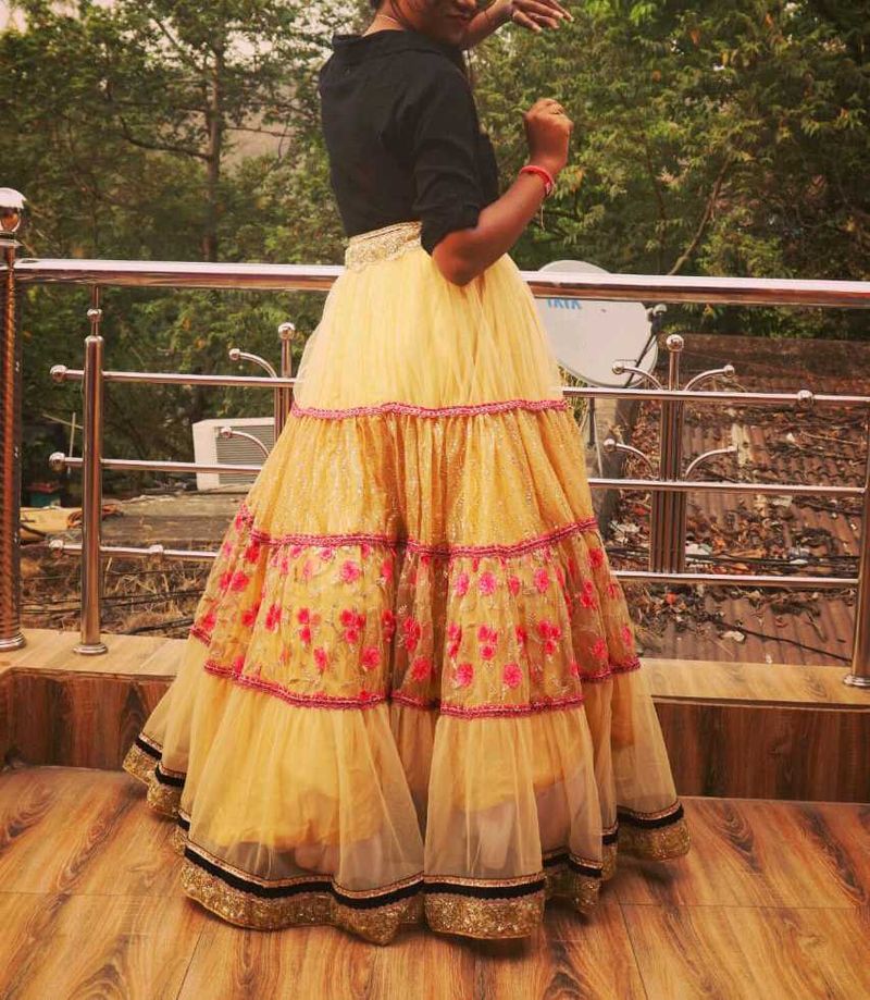 Golden Lahanga With Black Blouse