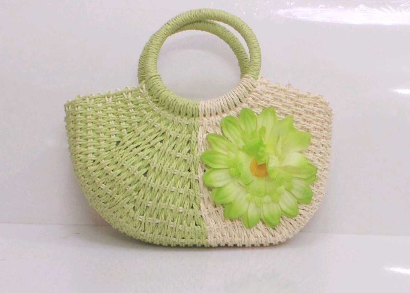 Jute Woven Handbag with Floral Detail