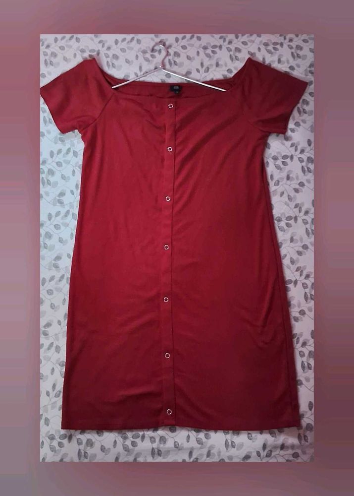 Red Button-Front Dress