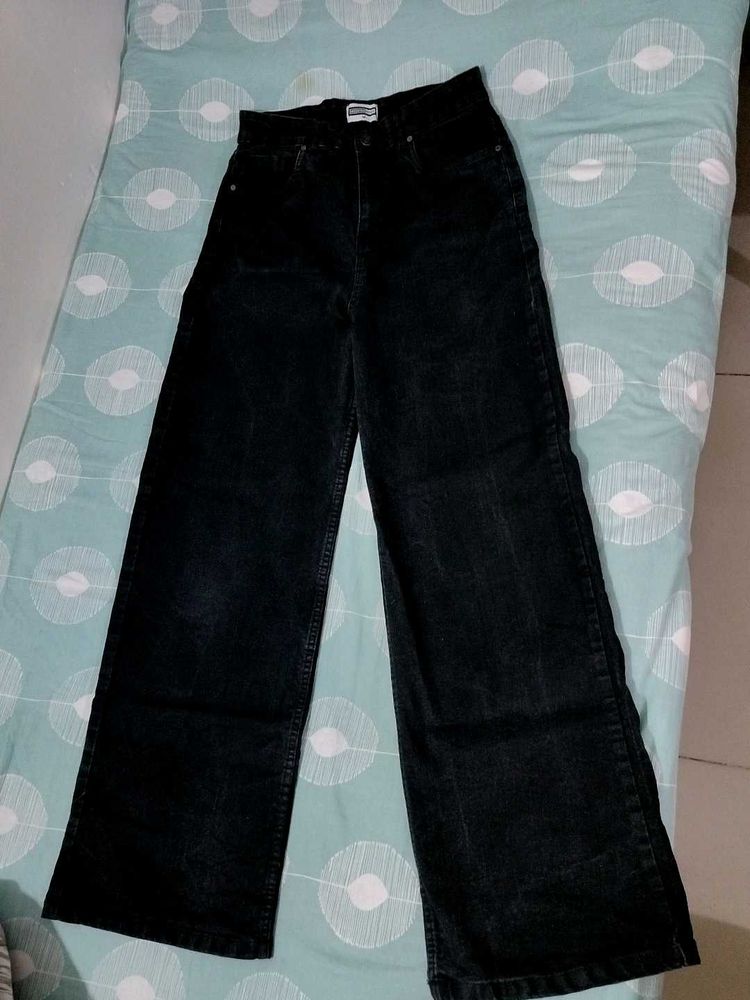 Wide Leg Black Denim Jeans