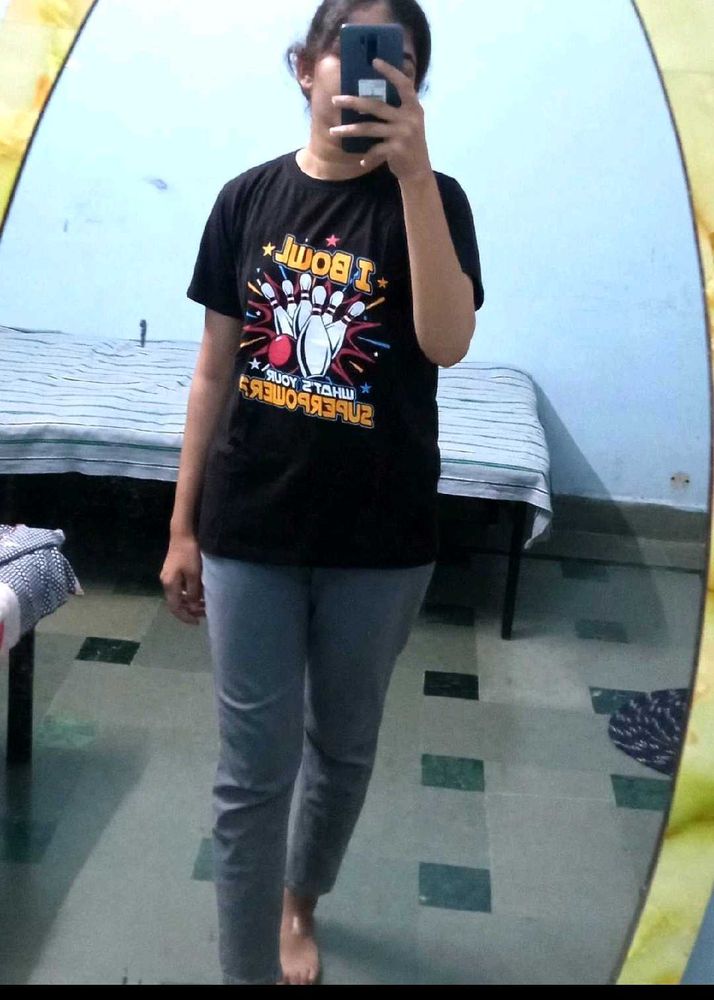 grey denim jeans black t shirt Girl Boy Clothes