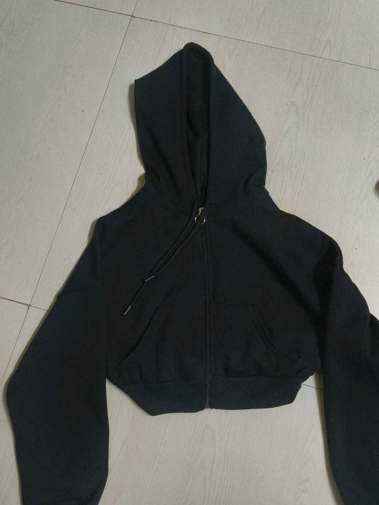 Black Cropped Hoodie