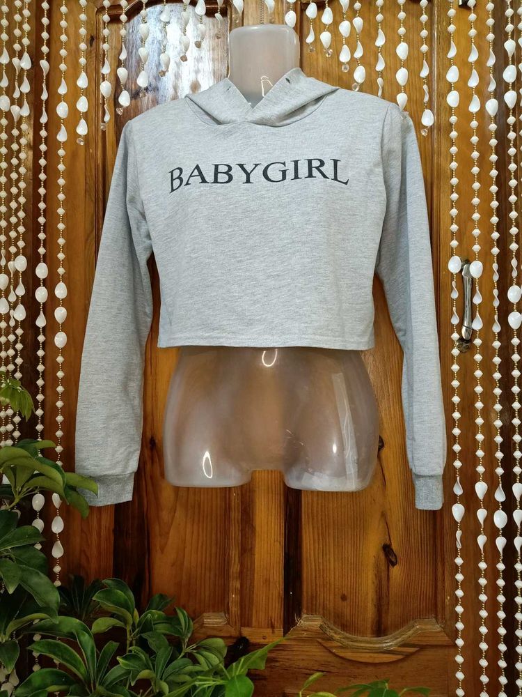 Babygirl Grey Cropped Hoodie
