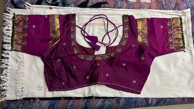 Embroidered and green glass beads  Purple Blouse