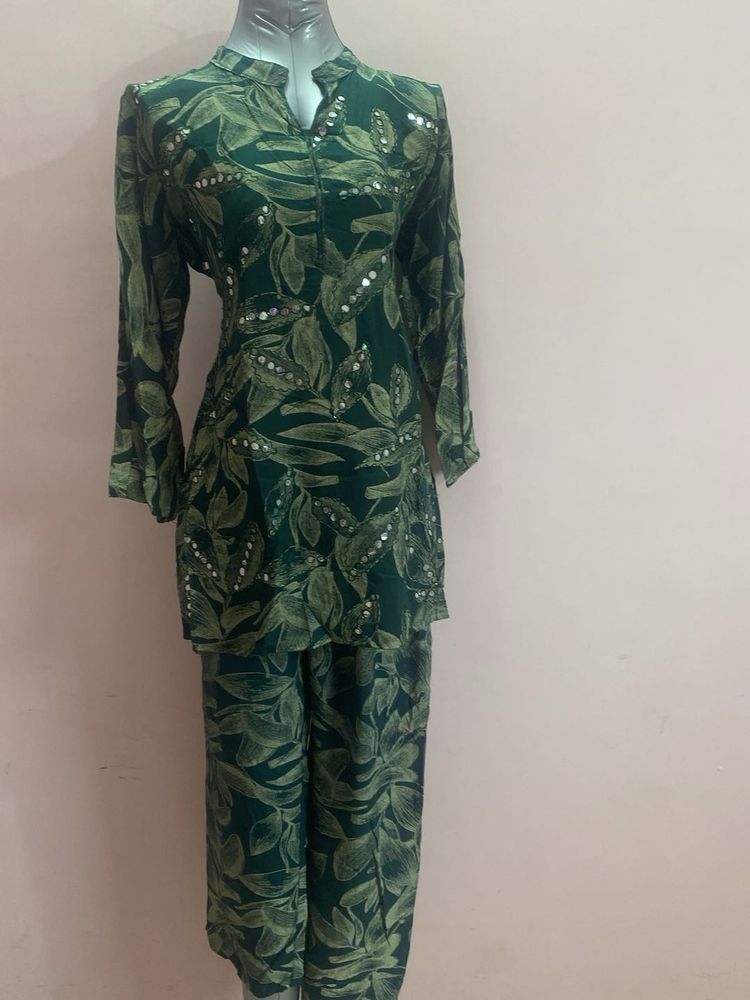 Green Floral Cord Set