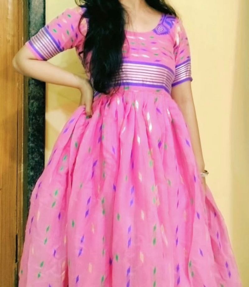 Beautiful Long Flair Anarkali Pink
