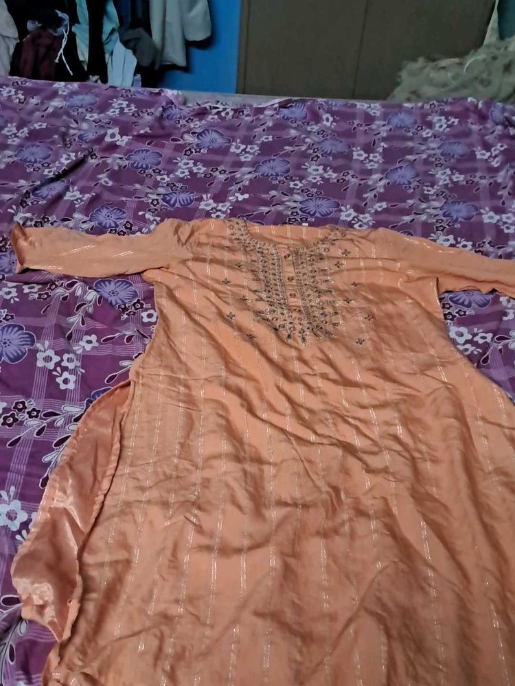 Peach Embroidered Kurti