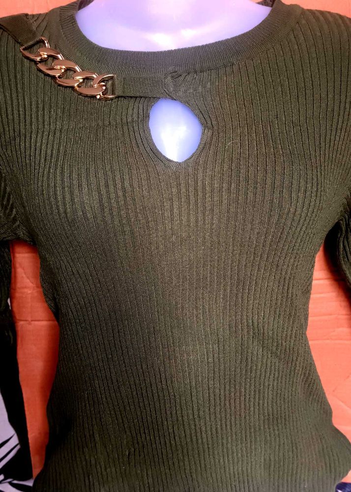 Olive Green Ribbed Knit Top