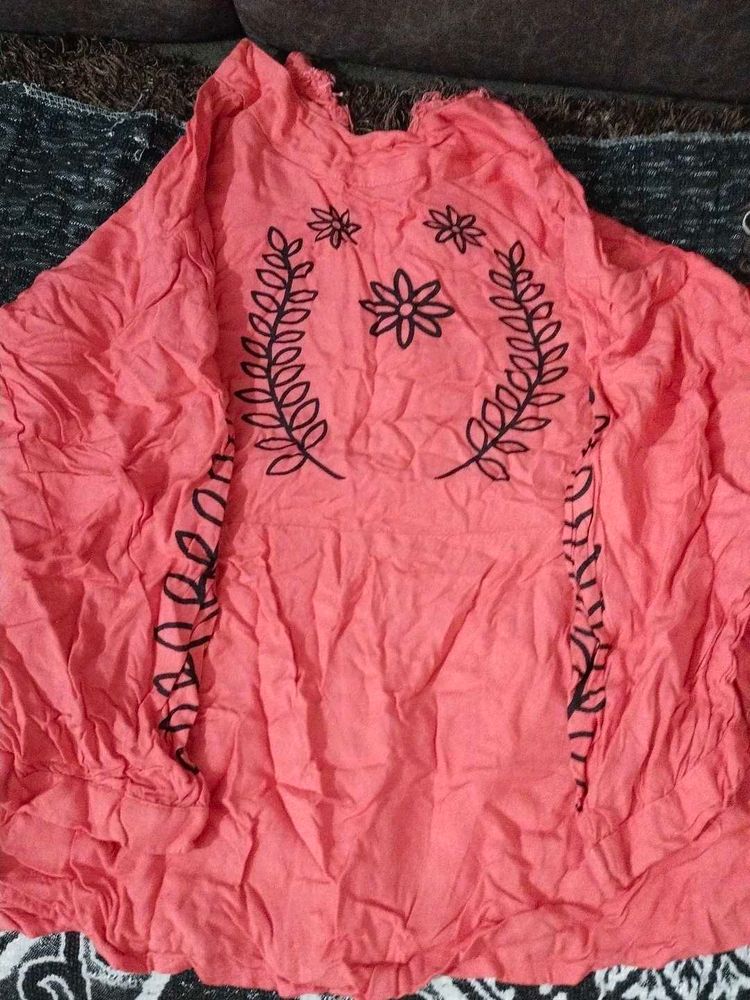 Coral Embroidered Top