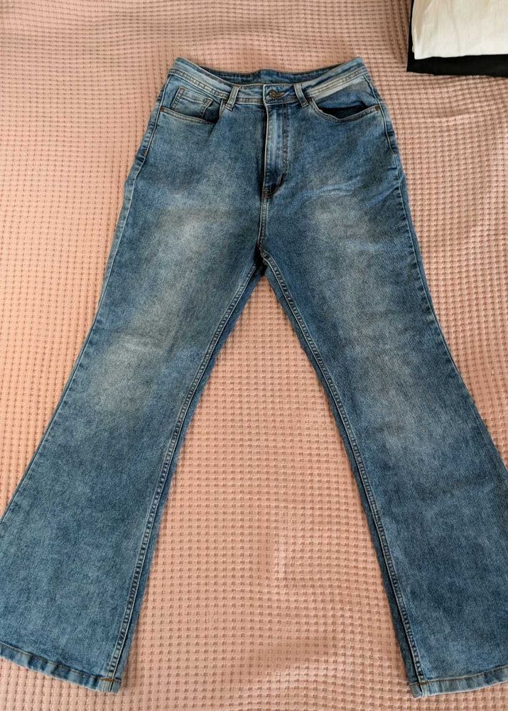 faded blue Flared Denim Jeans
