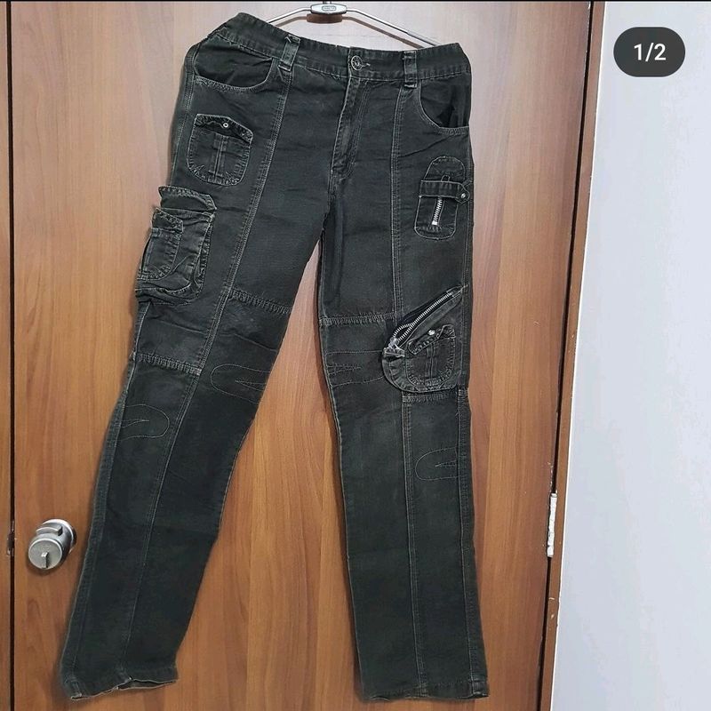 Black Cargo Denim Pants