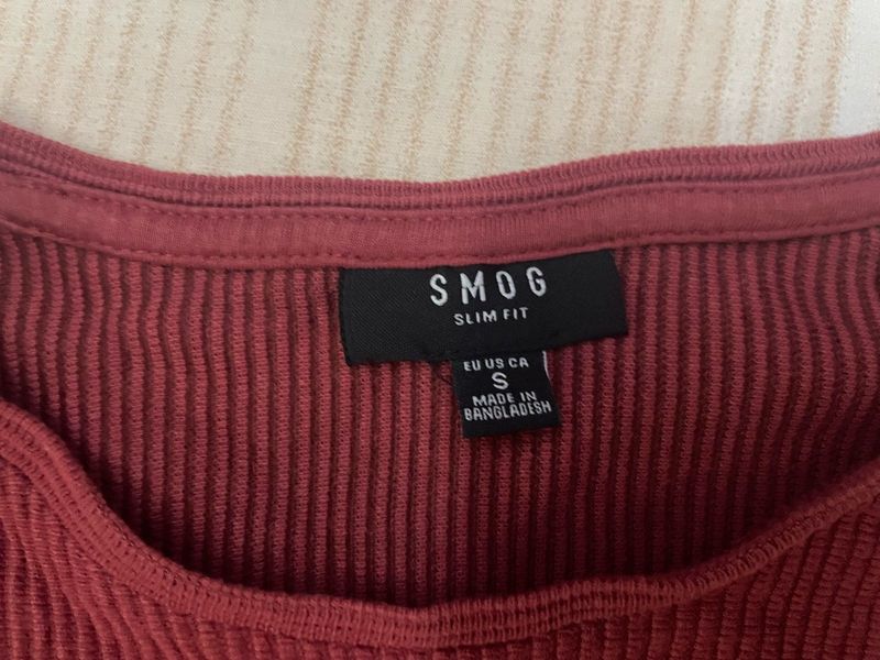 SMOG Slim Fit Ribbed Tee - Size S