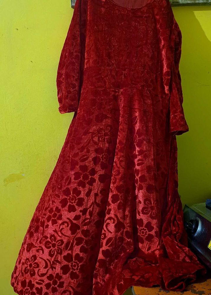 Red Velvet Floral Midi Dress