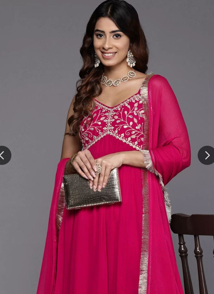 Floral Embroidered Anarkali Kurta With Dupatta