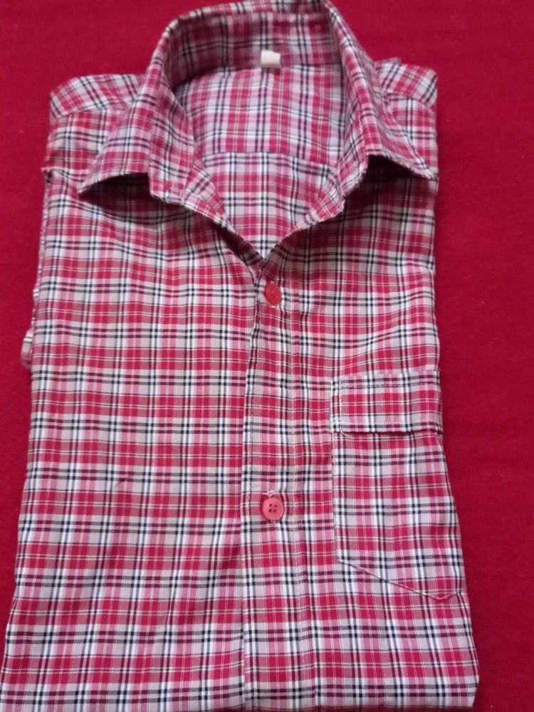 Red Plaid Shirt twice used measurement uploaded
