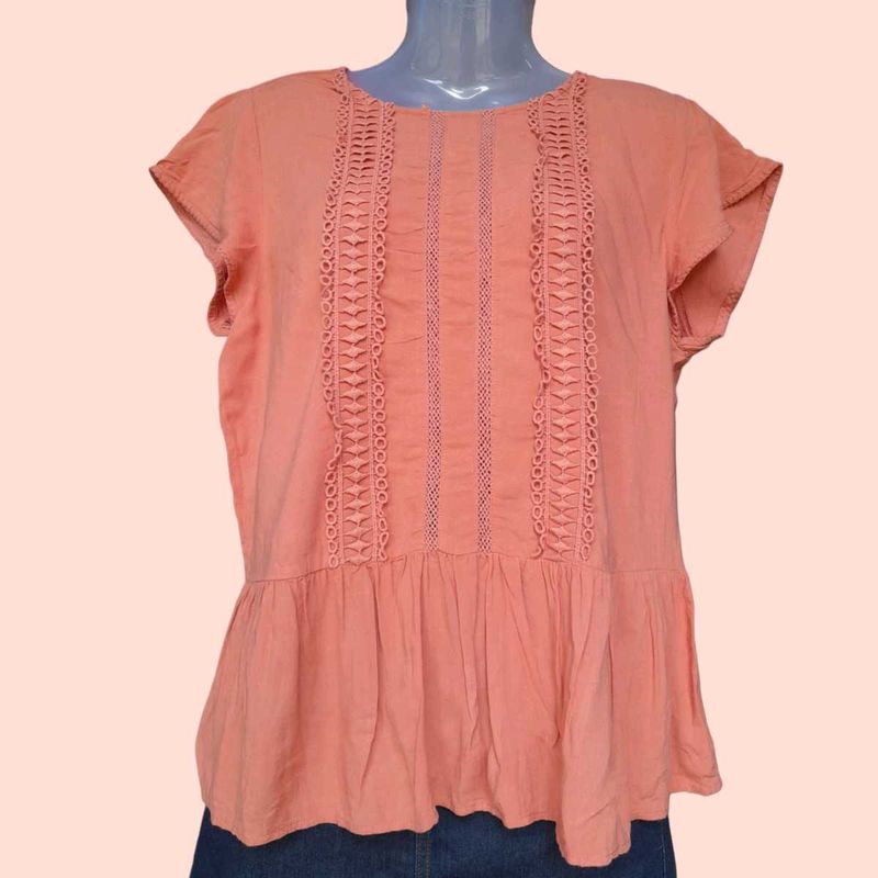 Peach Lace Detail Top