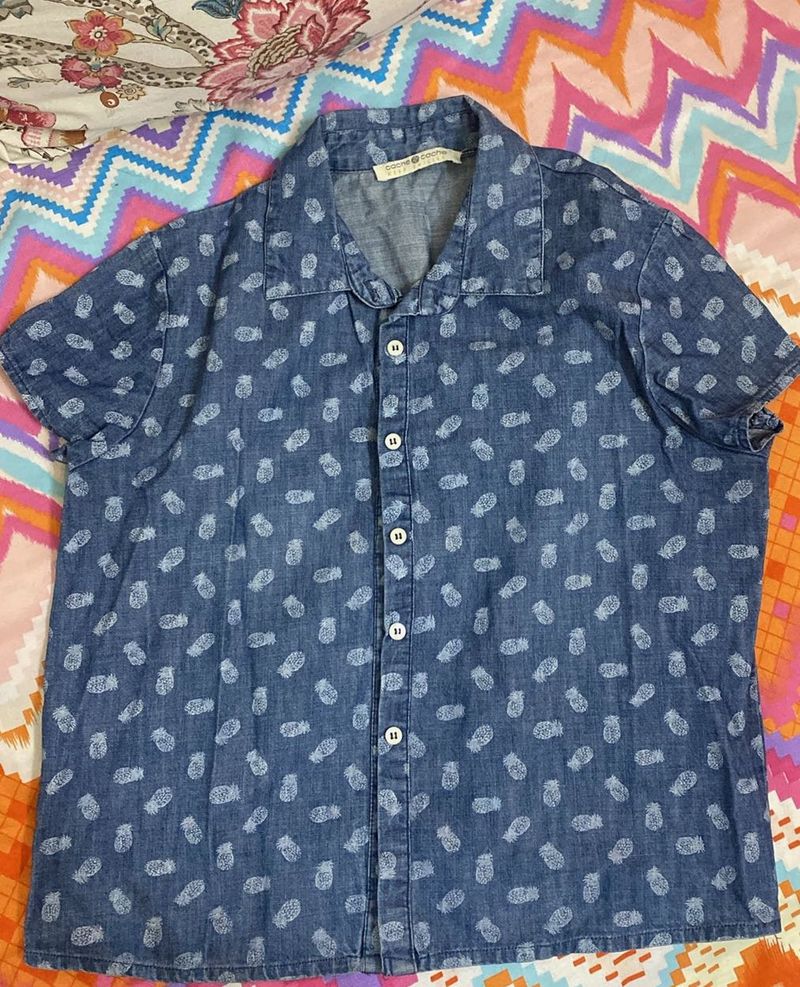 Denim Pineapple Print Shirt
