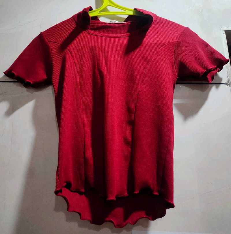 Red Ribbed Top