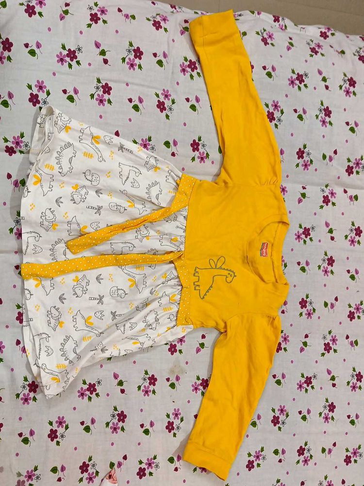 Cute Dinosaur Yellow Frock