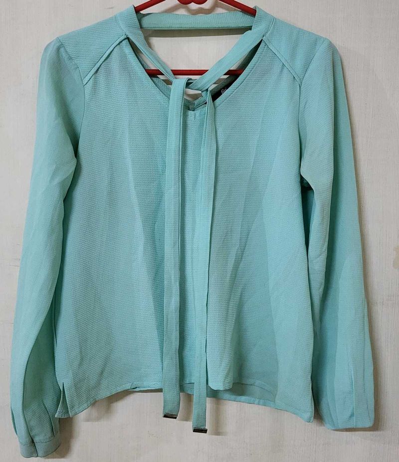 Cute Mint Green Tie-Front Top