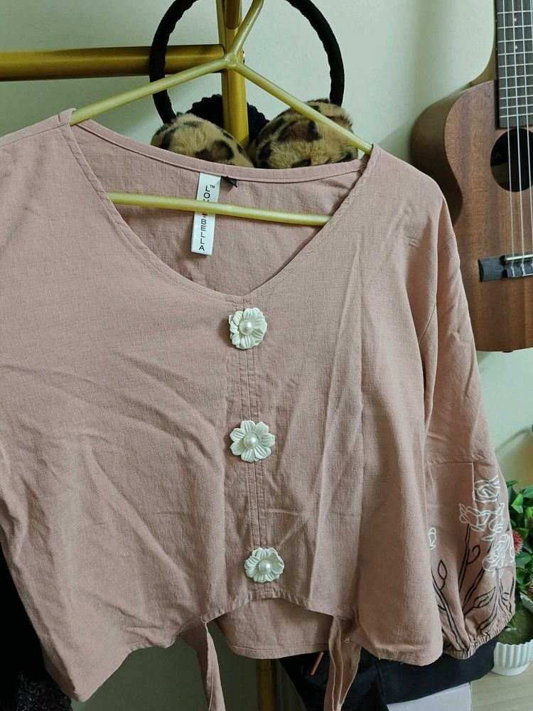 Blush Floral Button Top