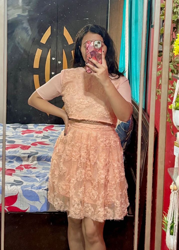 Peach Lace Floral Co-Ord Set | Super Cute