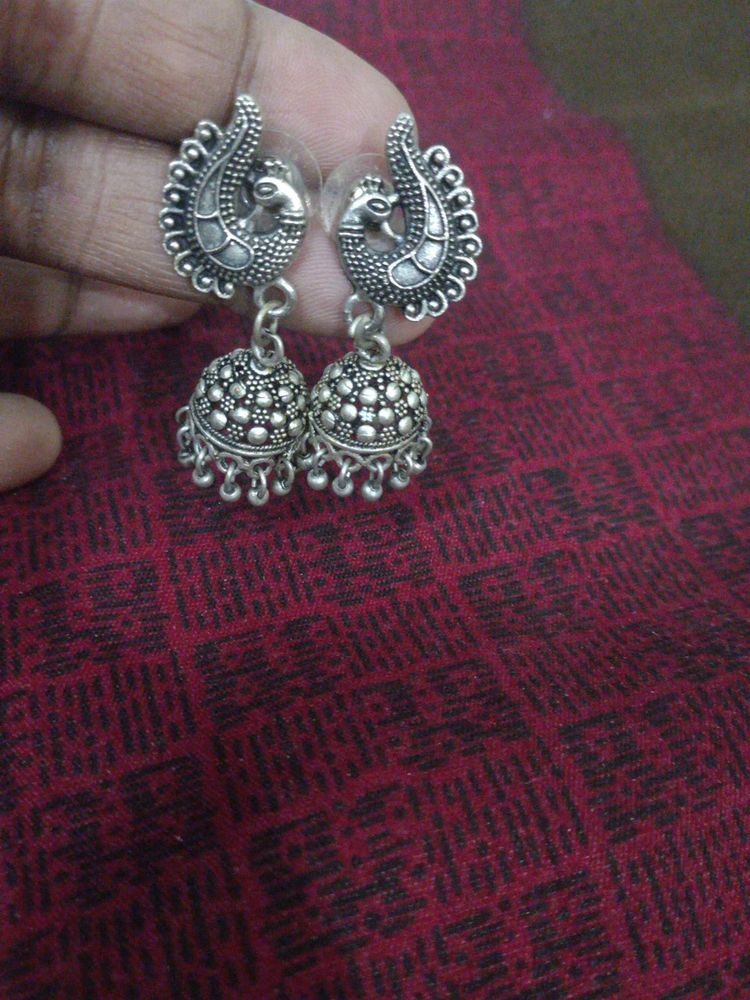 Silver Buttalu  Ear Rings With Peacock Design