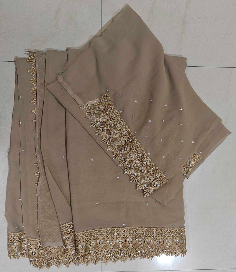 Elegant Faux Georgette Saree in Taupe/Muted Beige