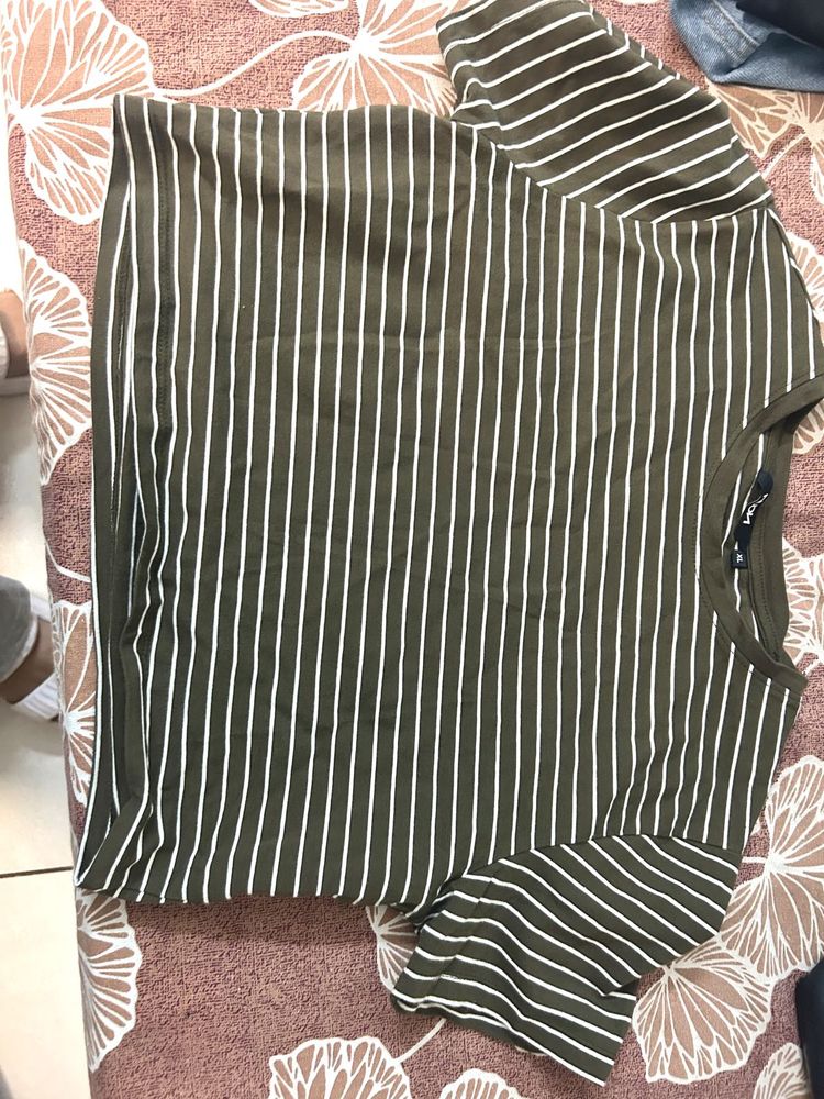 Striped Olive Green T-shirt(westside)