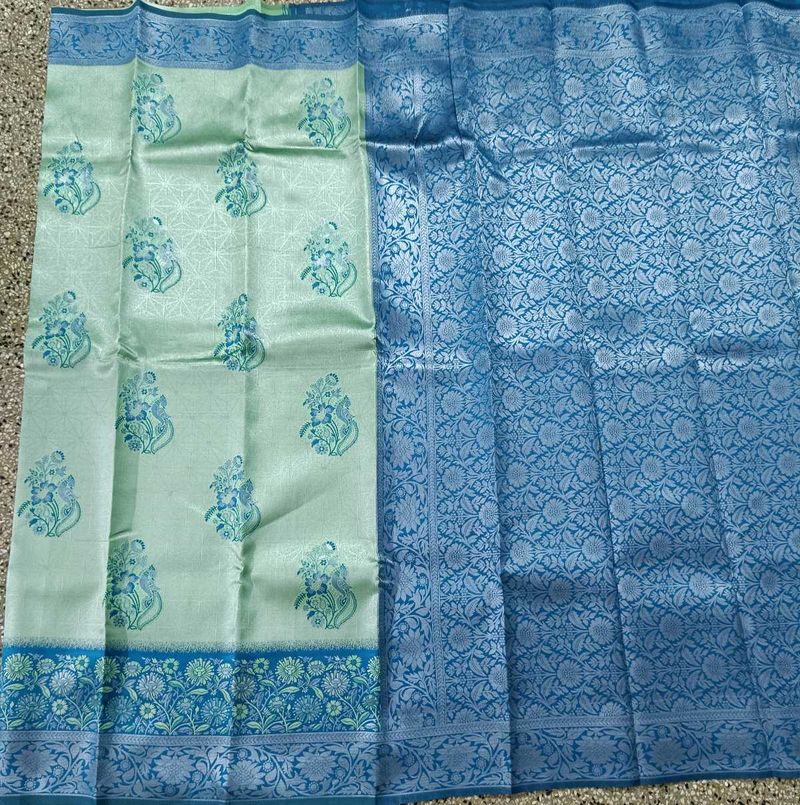 New Green N Teal Semi Silk Saree