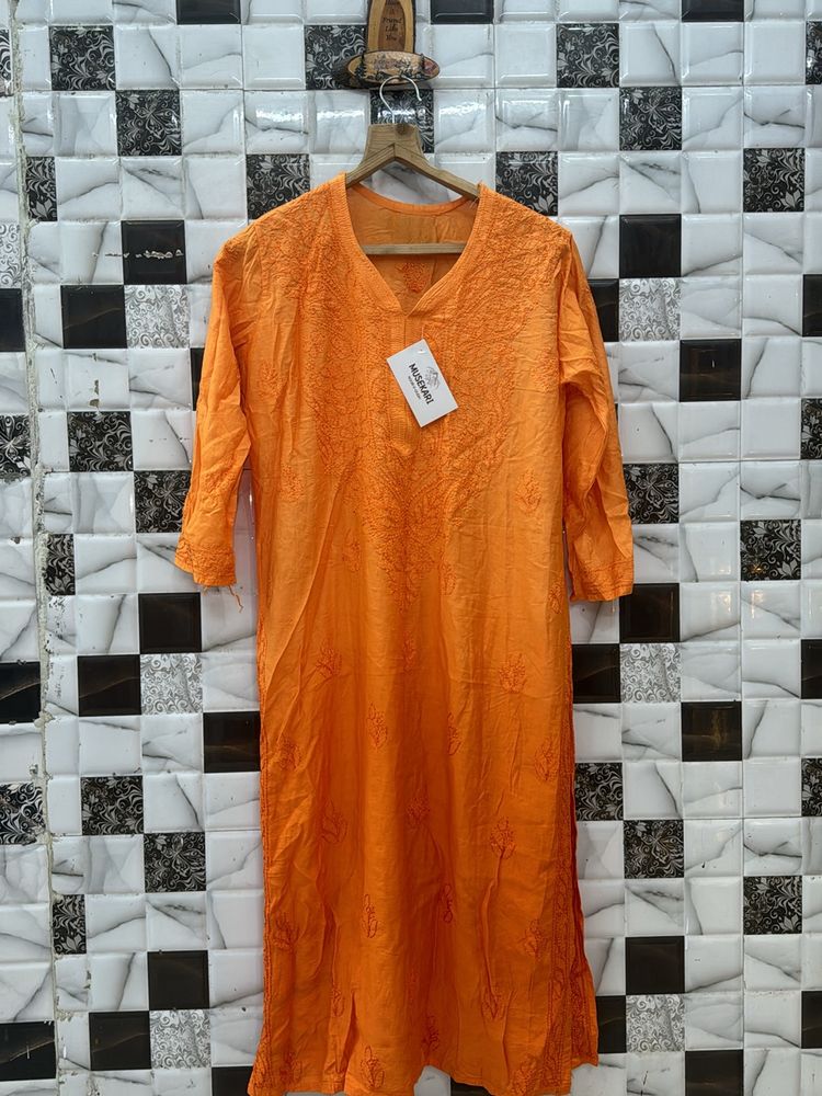 Chanderi Silk Orange Kurti