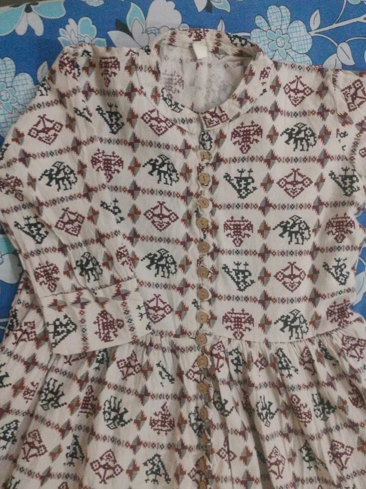 Cream Cotton Short Kurti