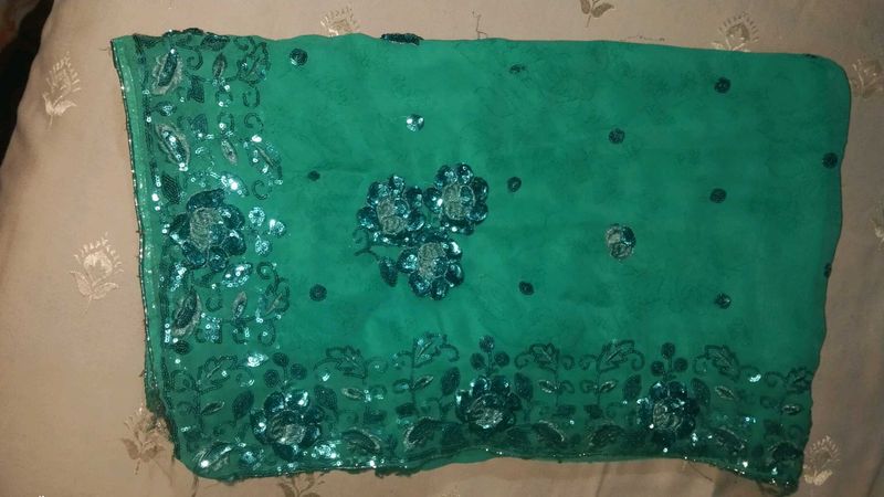 Green Sequin Saree