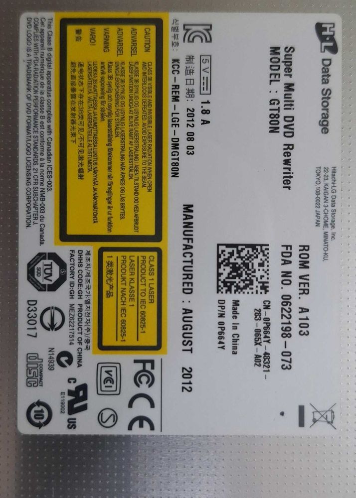 DVD Rewriter ,model GT80N