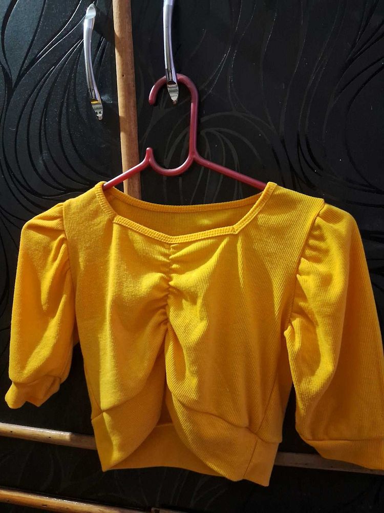 Yellow Ruched Cropped Top