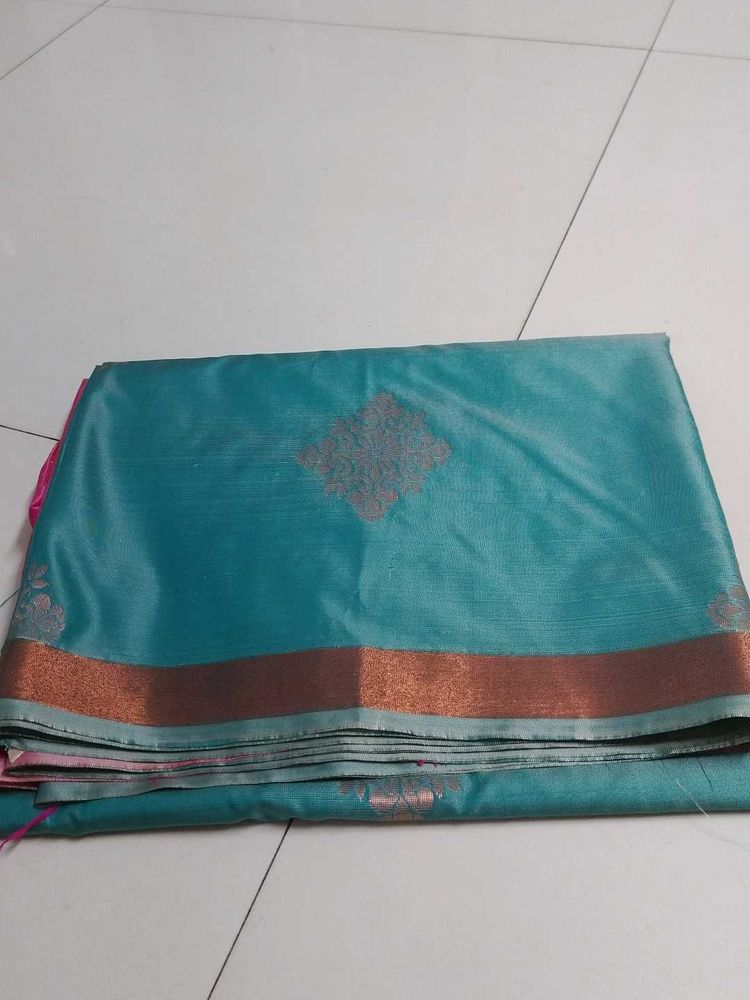 Sea green soft silk saree