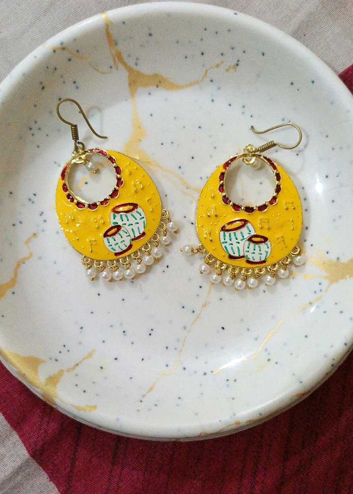 Handcrafted Yellow Jhumka Earrings