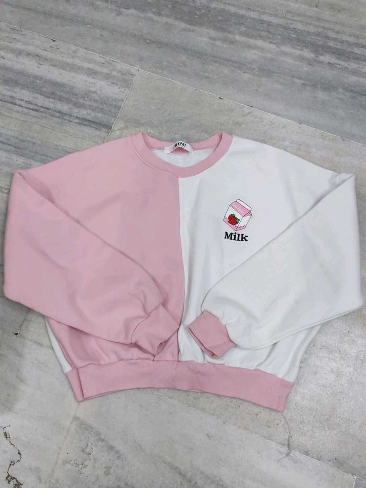 Cute Pink &amp; White 'Milk' Sweatshirt
