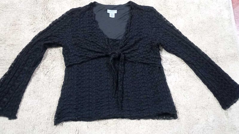 Black Textured Long Sleeve Top