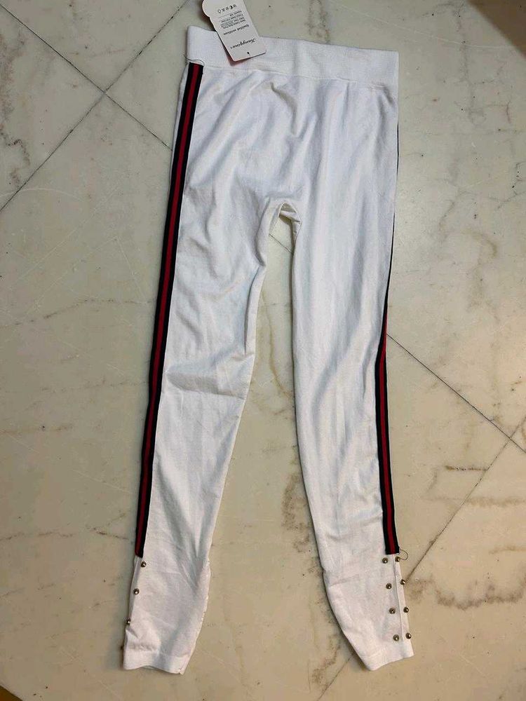 White Leggings with Stripe Detail