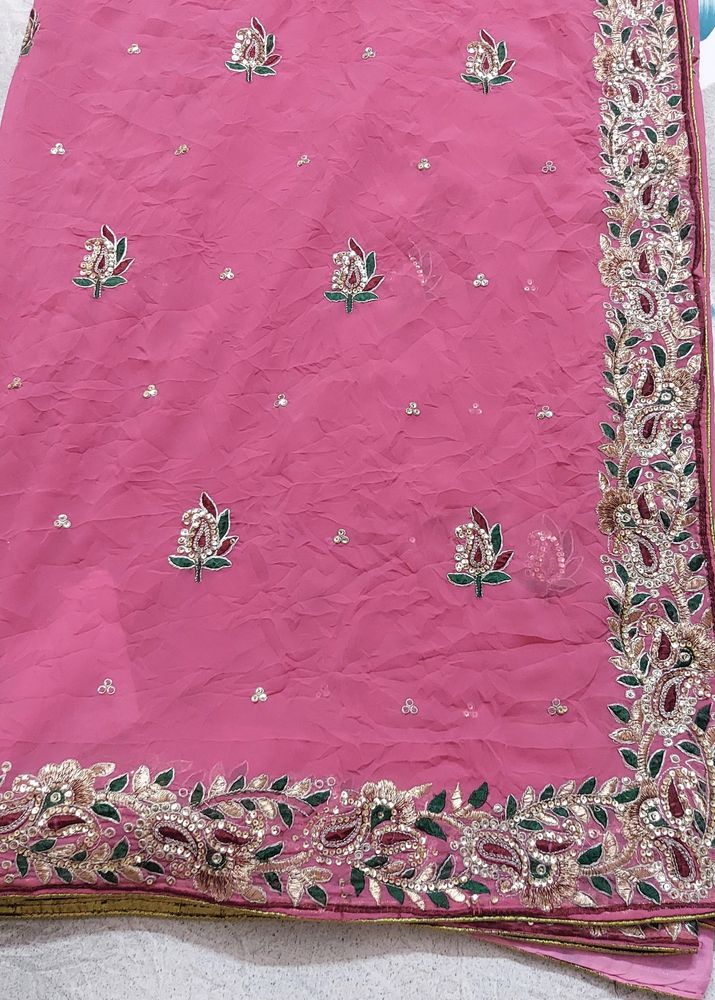 Heavy Pink Embroidered Sarre
