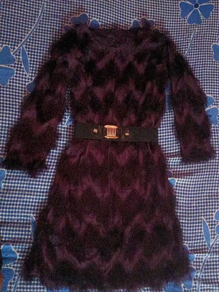 Fuzzy Patterned Mini Dress