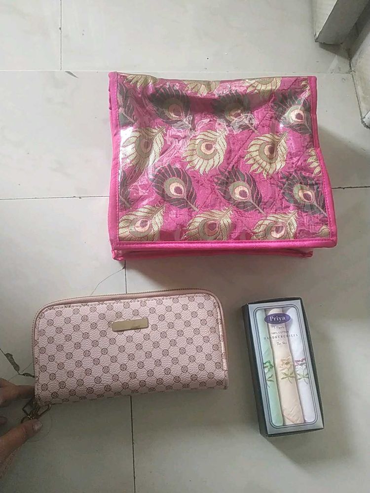 Combo Of Clutch, Bangle Box And Handkerchief