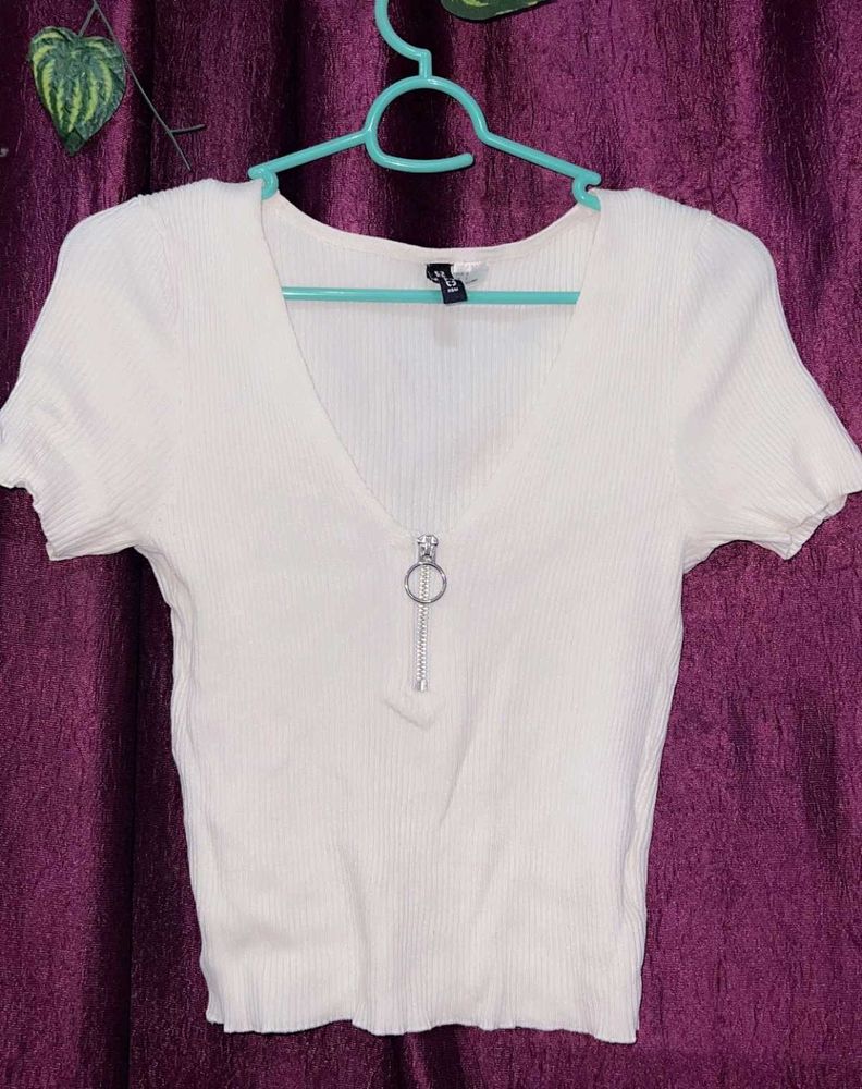 White V-Neck Top
