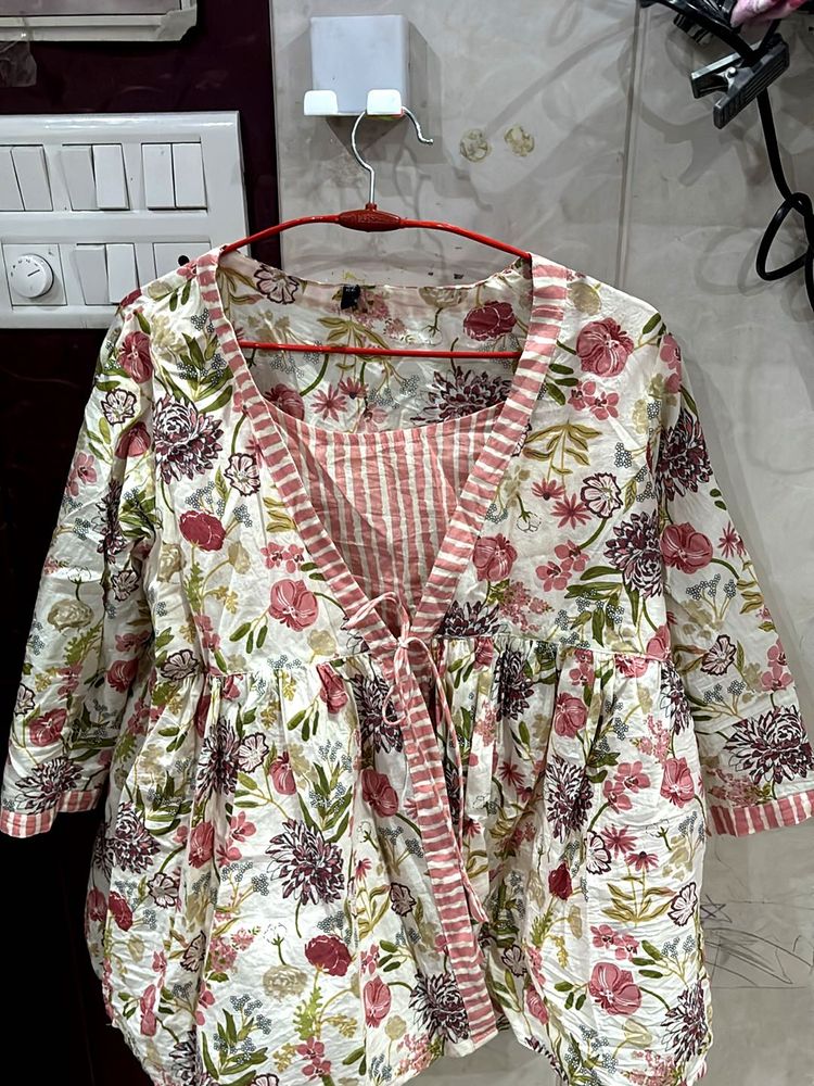 printed peplum top in cotton