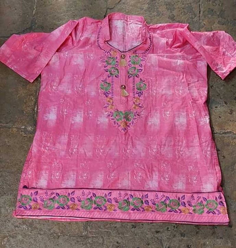 Pink Embroidered Short Kurta