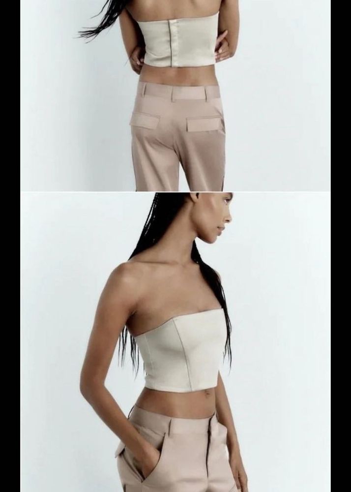 Zara Satin Corset Tube Strapless Top