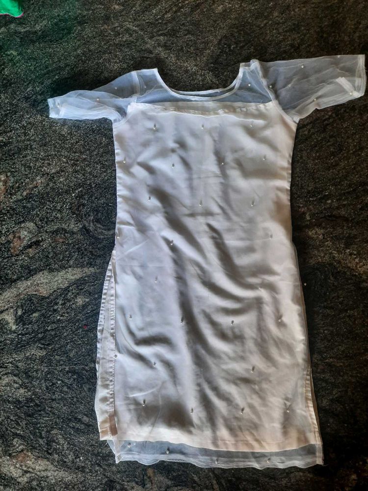 White Pearl Net Kurta